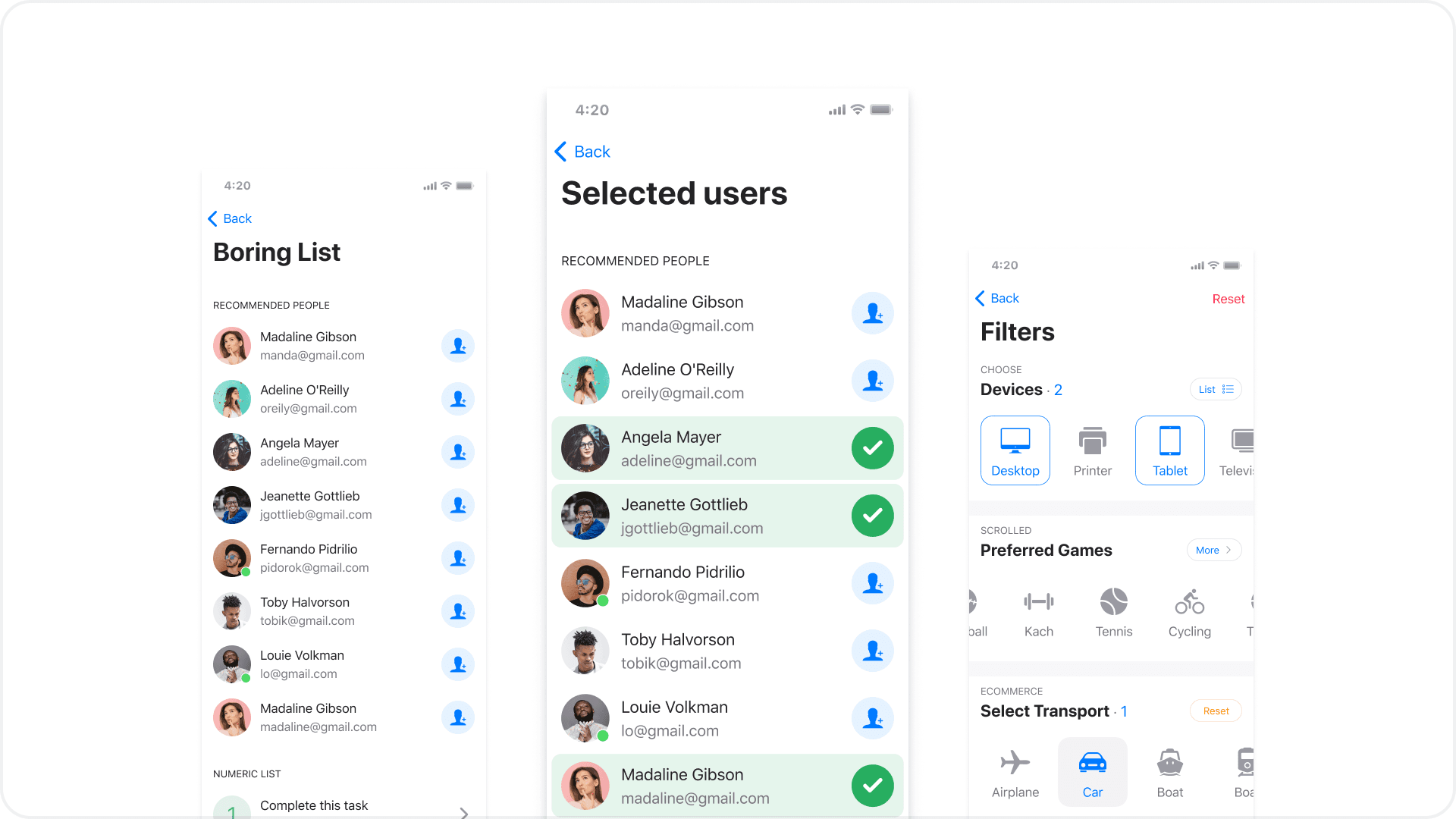 iOS list UI design templates