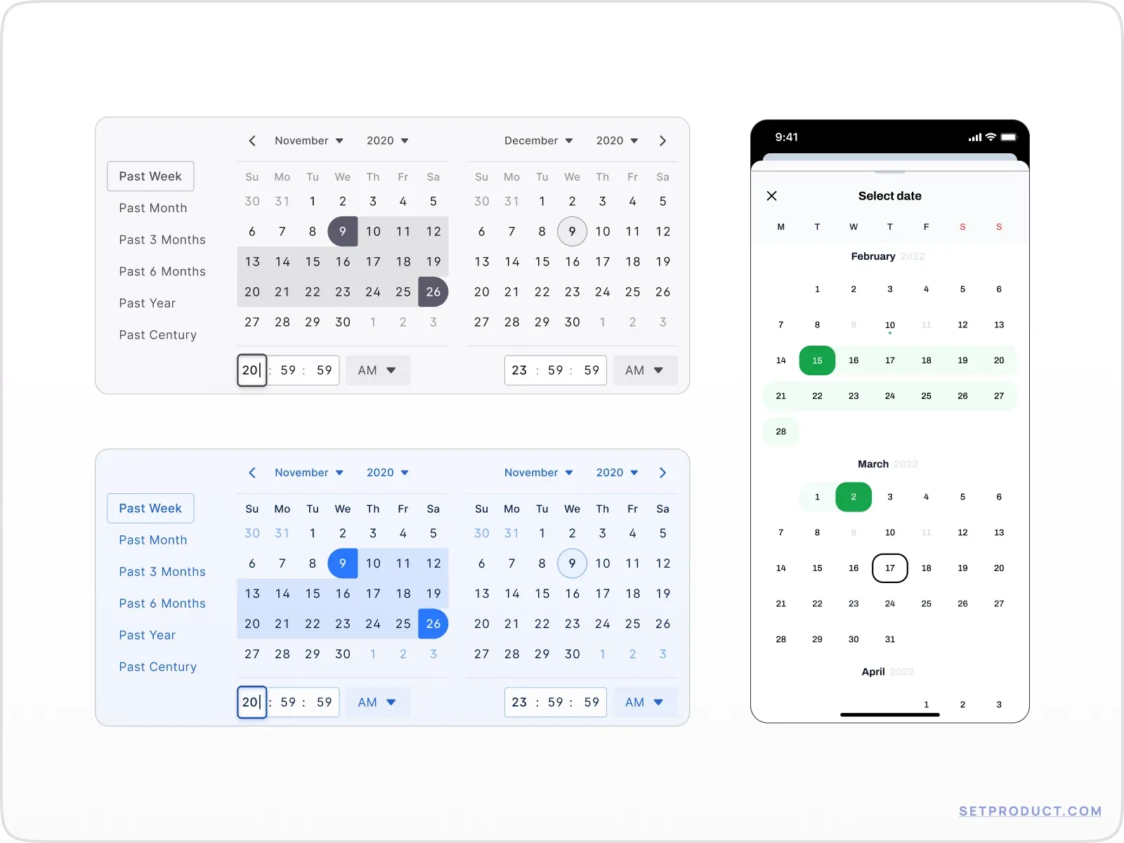 Calendar & date picker UI design inspiration mobile desktop