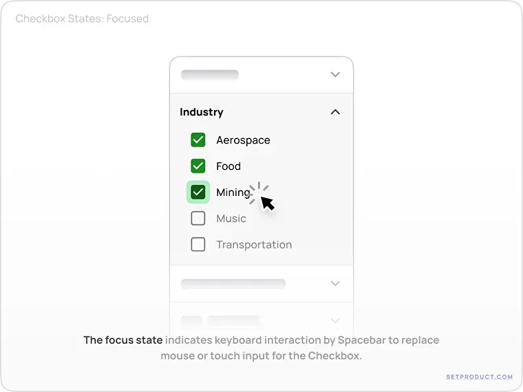 Checkboxes UX UI design tips – Focus state