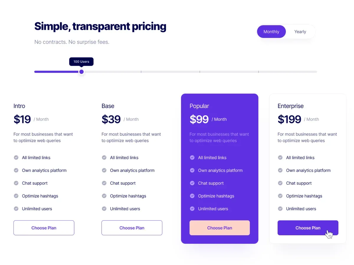 Pricing page example illustrating crm software