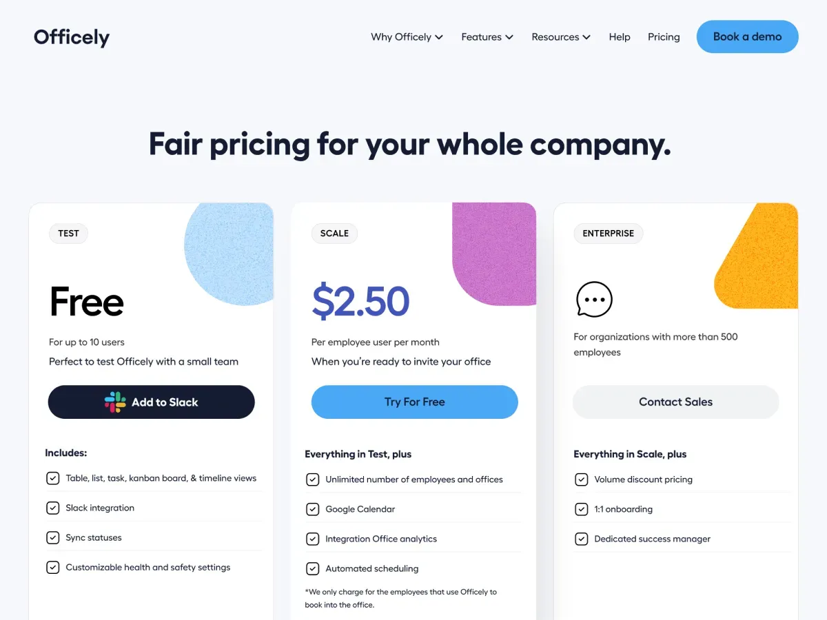 Officely SaaS pricing page