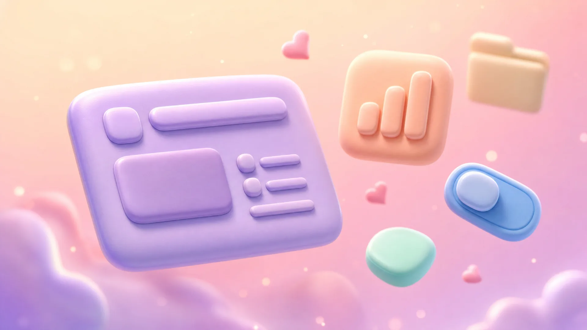 Claymorphism UI cards with soft pastel depth and rounded shadows