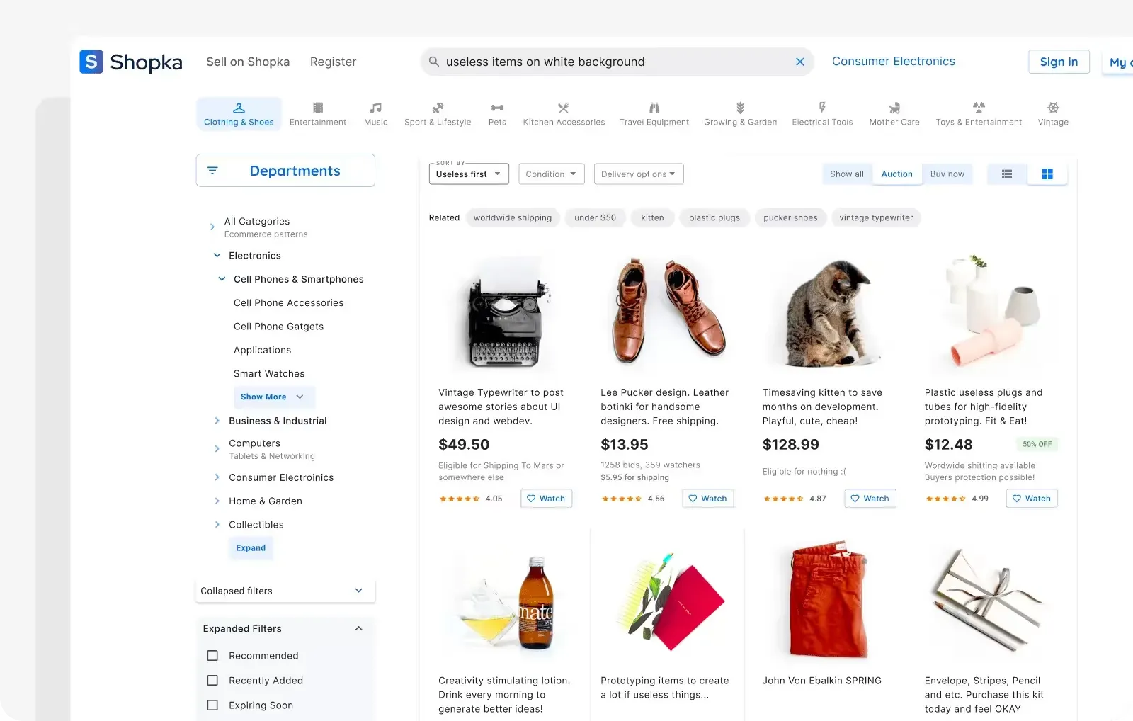 Shopping layout for web app — Figma freebie