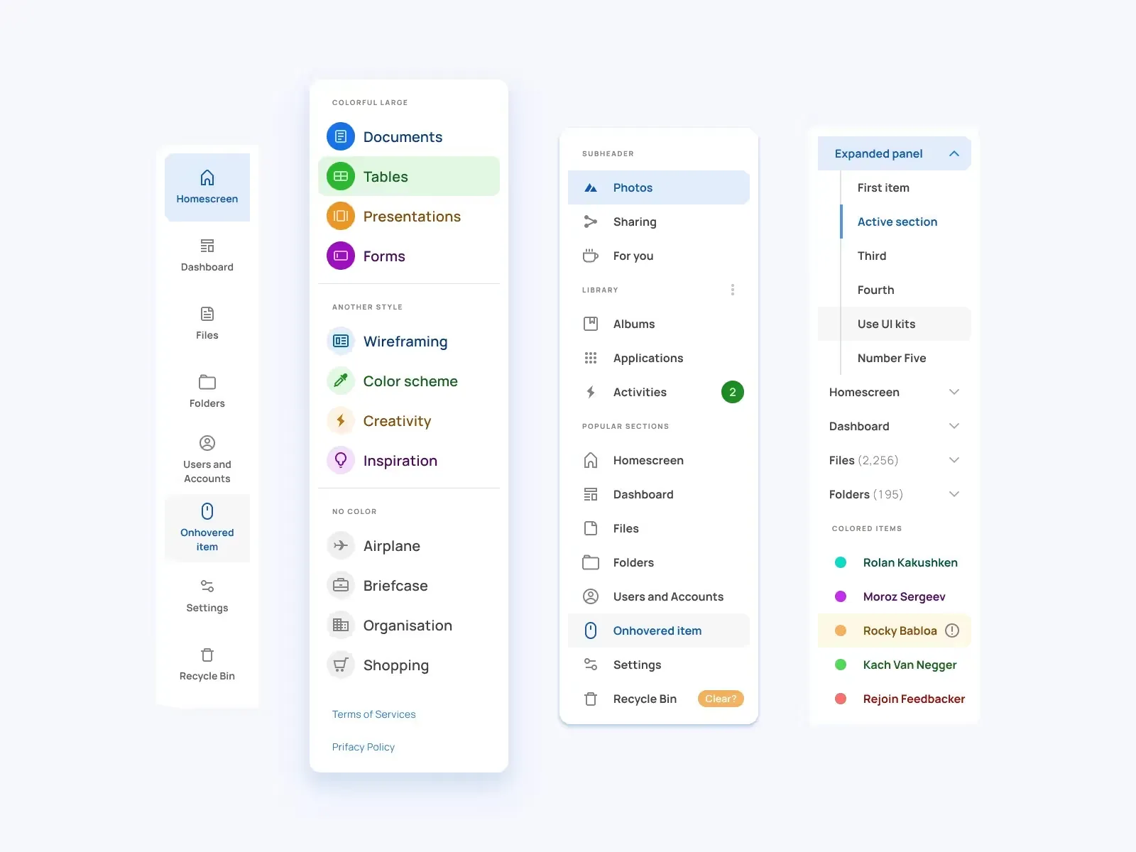 Navigation layout 4 samples — Figma freebie