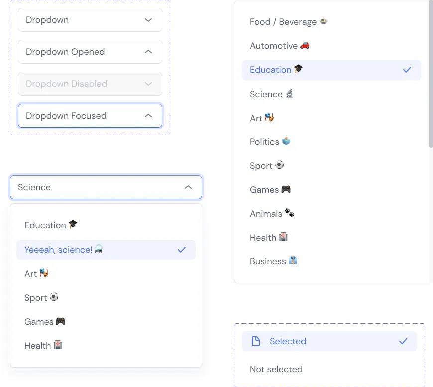 Menus, Dropdowns