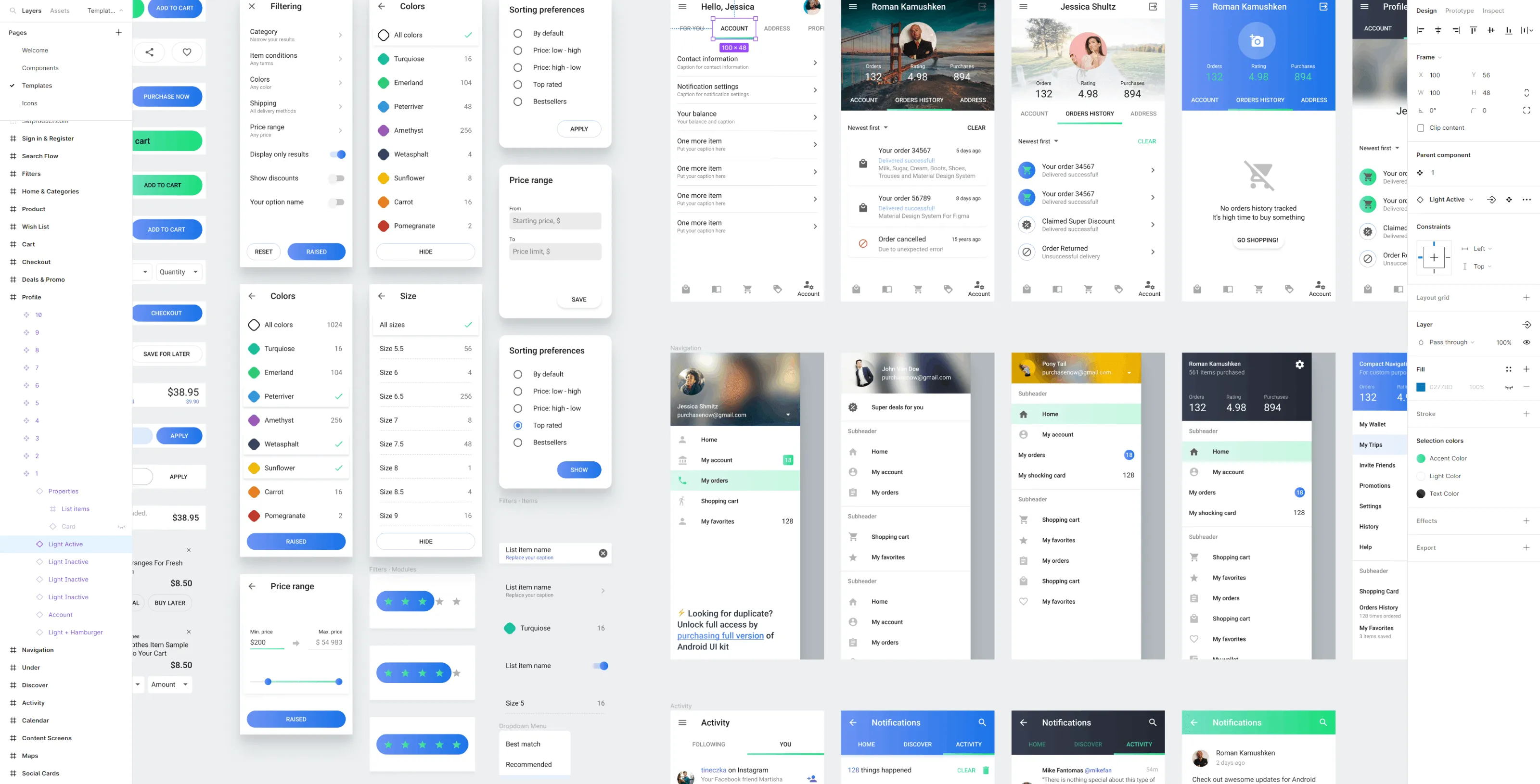 Figma Android UI kit - mobile app templates