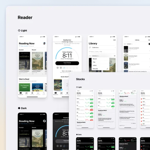 Detailed mobile app templates